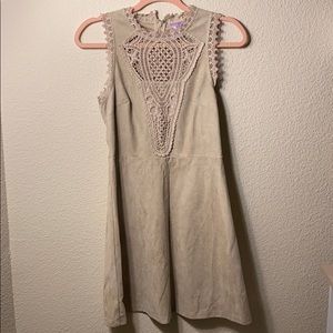 Taupe suede dress with lace detail